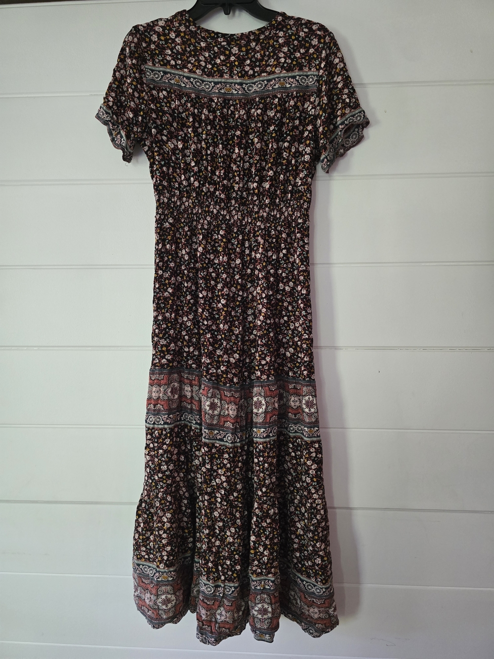 Knox Rose Brown Floral Maxi Dress with Pink and Cream Accents Boho Medium - Picture 5 of 6
